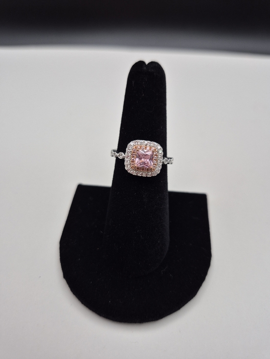 Jewelry - Sterling Silver Halo Cushion-Cut Pink Center Ring